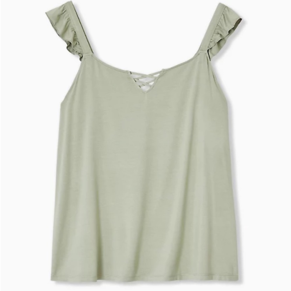 SUPER SOFT JADE GREEN LATTICE RUFFLE SLEEVE TOP from Torrid size 00 (M/L)